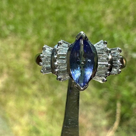 Marquise Tanzanite and Diamond Ring- 14K White Gold (Size 9 US) - Picture 3 of 8
